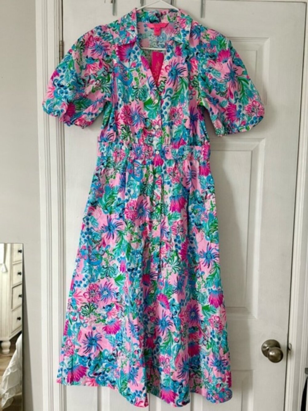 Lilly Pulitzer Pink Tropical Floral Dress with Blue & Green Accents
